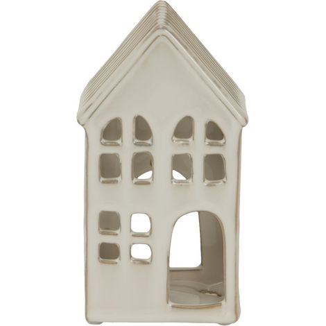 Large House Tea Light Holder Decoration - Ceramic - L7 x W11 x H20 cm - White