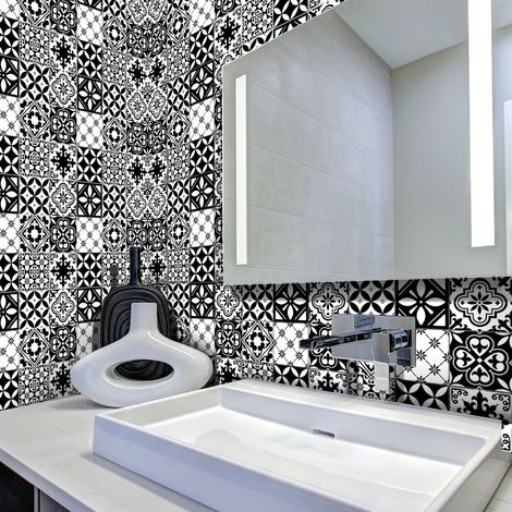 Sticker Mural Carrelage adhésif Cuisine Salle de Bain - 60 STICKERS CARREAUX DE CIMENT AZULEJOS ALEJO - 60stickers20x20cm (1/5)