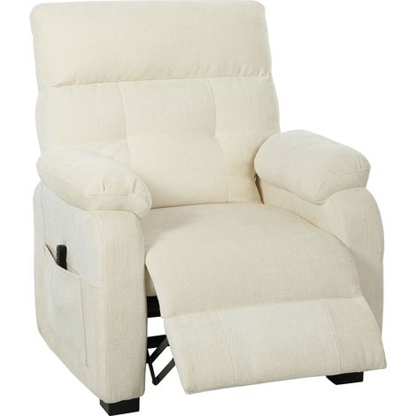 Poltrona Reclinabile 150° Effetto Velluto con Poggiapiedi, Telecomando e Tasca Laterale, 96x90x105 cm, Bianca (1/5)