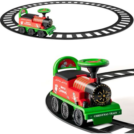 Kids Ride On Train Electric Ride On Toy with 16 Pieces Tracks-Green (1/5)