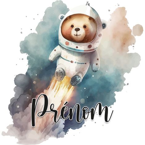Papier peint panoramique enfant avec prénom personnalisable - Ours Astronaute - 130 cm x 84 cm (1/2)