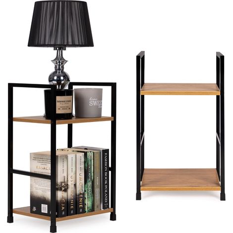 Libreria moderna in legno, comodino con 2 ripiani, LOFT