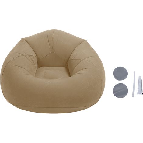 Canapé Gonflable Pliable Fauteuil Portable en PVC Flocké Gris Confortable 110x110x85cm Charge 100kg pour Salon Camping (1/5)
