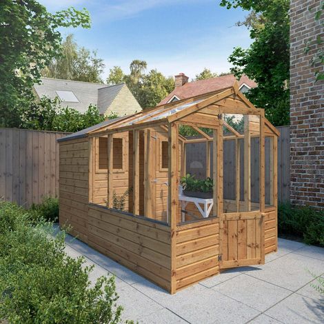 10 x 6 Feet Traditional Apex Greenhouse/Shed Combo - Timber - L304.1 x W201 x H205.9 cm - Brown (1/5)