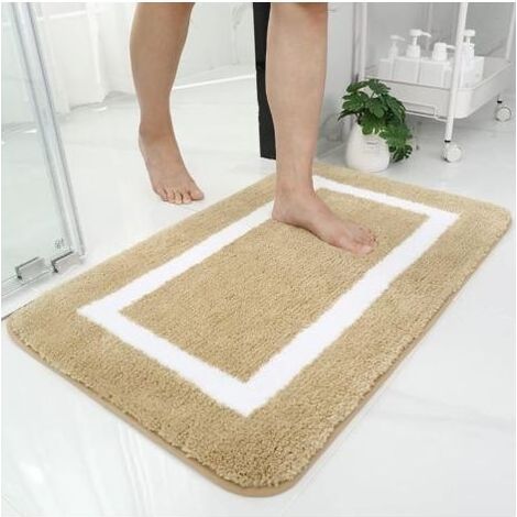 Tapis de Bain Antiderapant,Tapis Salle de Bain en Microfibre Douce,Tapis de Bain Absorbant à Poils Longs, Lavable en Machine - 40 x 60 cm - Beige (1/4)