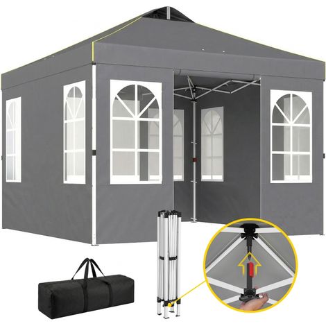 Carpe Pliable 3x3 m Pop-up avec UPF50+ 4 Laterales Démontables Altura Ajustable y Bolsa de Transporte Gris Oscuro (1/5)