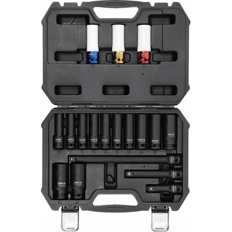 Jeu de douilles à chocs 1/2" 10 - 24 mm (18 pièces) pour jantes en aluminium