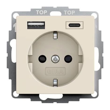 Gira SCHUKO SP Alimentación USB 2ve Tipo A/C System 55 Blanco crema [245901], 2459 01