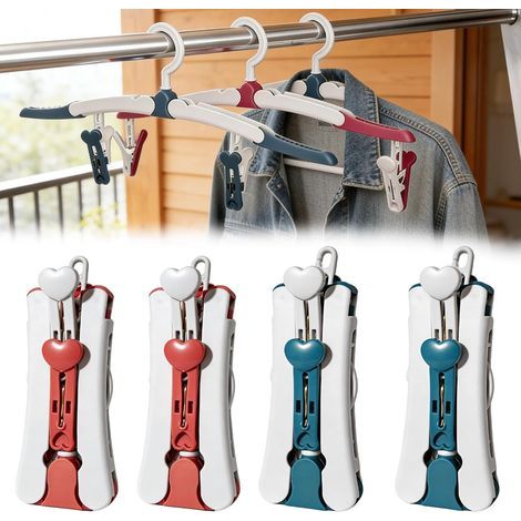4 faltbare Reisekleiderbügel, tragbare Kunststoffkleiderbügel für Zuhause, Hotel, Camping, rot und blau (1/5)