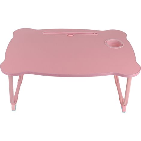 Table pliante de lit portable, plateau de petit-déjeuner mignon, support pour ordinateur portable, idéale pour la maison ou le dortoir, motif ours rose, 60 x 40 x 28 cm / 23,6 x 15,7 x 11 pouces (1/5)