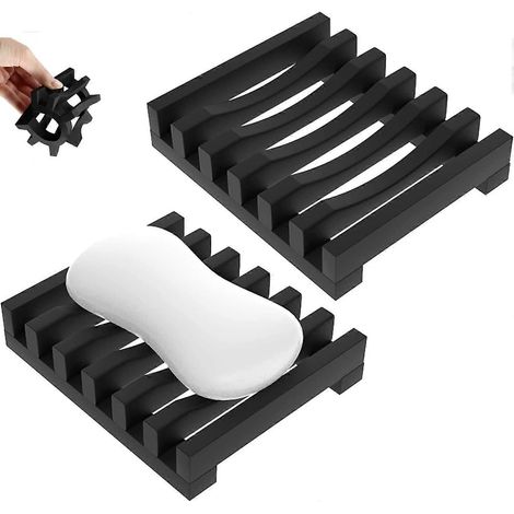 Porte-savon en silicone, facile à nettoyer, séchage rapide, pour lavabo ou baignoire, distributeur de savon, porte-savon en silicone (noir) (1/5)