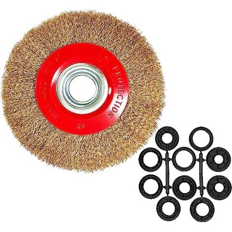 Irovami Brosse métallique à gros grain ondulé, revêtue de laiton, pour meuleuse d'établi, diamètre 200 mm (8 pouces), fil d'acier jaune (1/5)