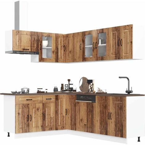 Ensemble de meubles de cuisine 11 pièces en bois d’ingénierie vieux bois - PANGIVO (1/5)