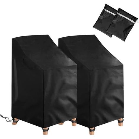 Ensemble de deux housses pour chaises de jardin, housses pour mobilier de jardin, housses pour chaises par temps froid en tissu Oxford, résistantes aux UV, au vent et à l'eau, adaptées (1/4)
