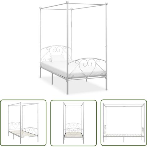 The Living Store Cadre de lit à baldaquin sans matelas blanc métal 120x200 cm - Cadre De Lit - Lit À Baldaquin - Lit Double - Lit Metal - Lit Blanc (1/5)