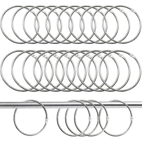 Lot de 20 anneaux de rideau en métal (diamètre intérieur : 50-80 mm), anneaux de rideau à ouverture, anneaux de rideau de douche, anneaux de suspension pour tringle, fenêtre, porte, rideau de douche (1/5)