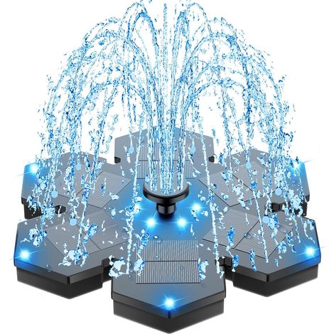 Fontaine Solaire avec LED 2026 Upgrade, 3.5W Solaire Flottant Extérieur Fontaine Pompe Bassin Solaire avec 2000mAh Batterie, 8 Buses pour Bain d'oiseaux, Étang, Piscine, Patio, Jardin Fontaine