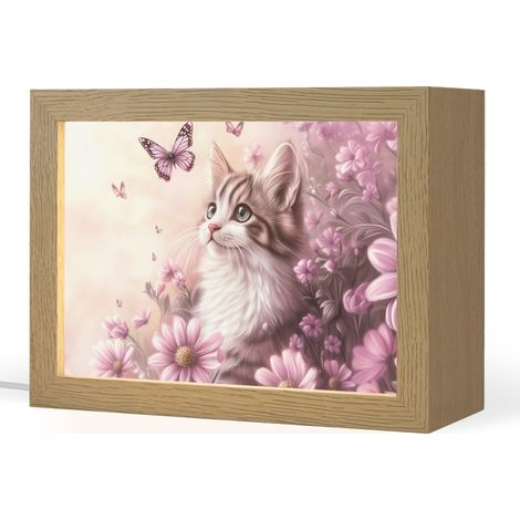 LUCE NOTTURNA PER BAMBINI Gattino - Fiori - Farfalle - Viola 20x15 cm
