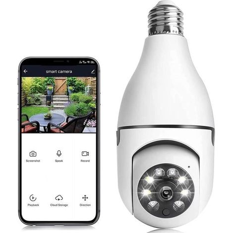 Caméra Ampoule 1080P, Caméra De Sécurité Domestique Sans Fil Avec Wifi 2,4 Ghz, Caméra De Surveillance Intelligente À 360 Deg[O1760] (1/4)