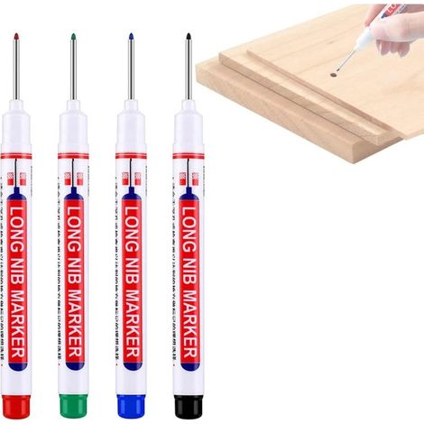 Crayons de Menuisier,Marqueurs Trou Profond, Marqueur Charpentier, Set de crayons de charpentier Marqueurs,Marqueur Pointe Longue,Marquable Métal Bois et Verre,4 Pièces (1/5)