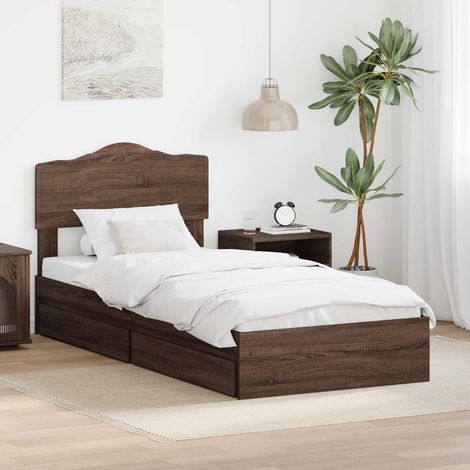 Aufbewahrungsbett Braun Eichen-Optik 70 x 190 cm Holzwerkstoff