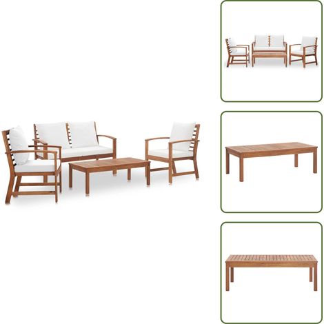 Muebles de patio - vidaXL Muebles de jardín 4 piezas con cojines madera maciza de acacia - Muebles de terraza
