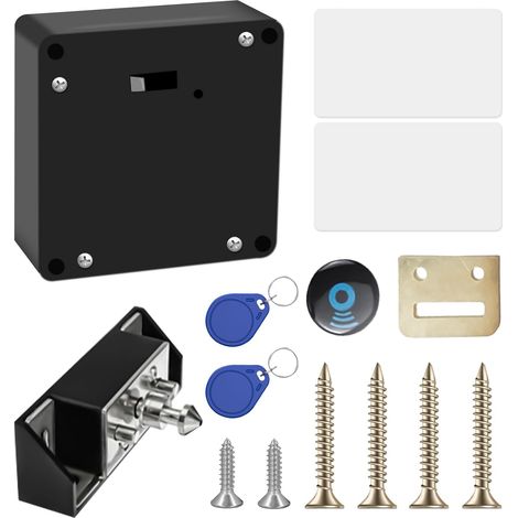Serrure électronique pour armoire, serrure RFID, serrure intelligente pour tiroir avec 2 porte-clés et 2 cartes RFID, serrures dissimulées pour armoire à double porte, tiroir et armoire en bois (1/5)