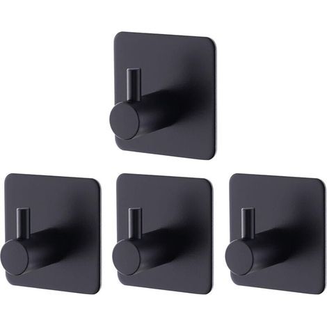 4 Pièces Crochet Adhesif Mural Noir, Crochets Adhésifs Muraux Salle de Bains Cuisine, Inox Patère Murale Adhesive Autocollant sans Percer (1/4)
