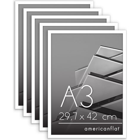 Cadre Photo A3 Blanc - Cadre A3 avec Bordure Fine, Plexi Poli, Matériel de Suspension Intégré pour Mur - Suspension Horizontale ou Verticale - Lot de 5 (1/5)