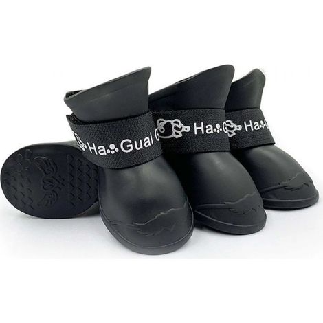 4 bottes pour chiens, imperméables et antidérapantes, semelles souples en silicone, pour pluie/neige/verglas, taille ajustable (1/5)