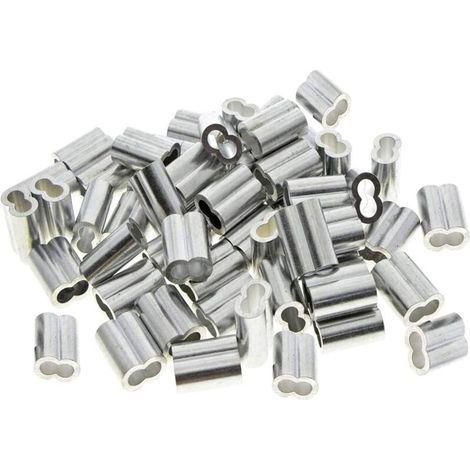 50 Pièces Manchons Doubles en Aluminium, 3mm Câble Acier Manchons, Clips de Manchon de Boucle de Sertissage en Aluminium avec Doubles Embouts, pour Câbles en Acier, Câble Métallique, Argenté (3mm) (1/5)