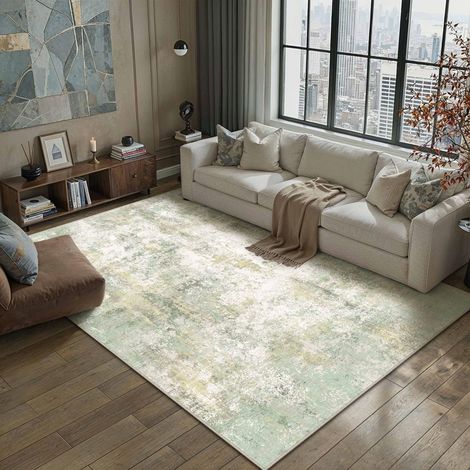 Tapis Salon 160x230cm Lavable en Machine Antidérapant Vert Chambre Moderne Salon Salle à Manger Abstrait Poil Ras Doux Bureau Interieur Rug (1/5)