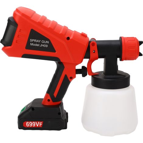 Pistolet à peinture électrique sans balais alimenté par batterie au lithium, livré avec un flacon de peinture de 1000 ml, 3 buses en laiton et une prise européenne 110-240 V. (1/5)