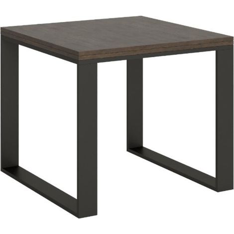 Table carrée extensible 90 à 180cm bois foncé et métal anthracite Likro (1/5)