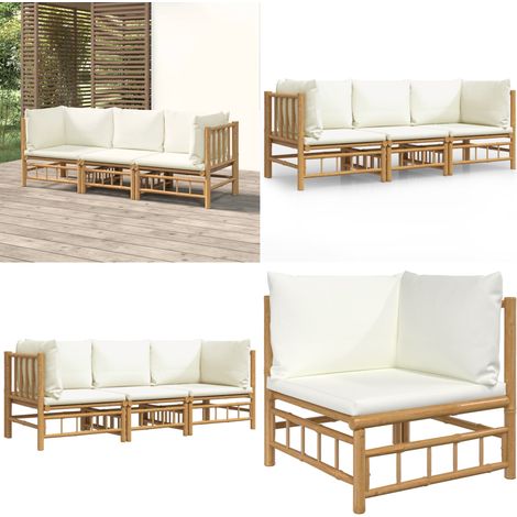3-tlg. Garten-Lounge-Set mit Cremeweißen Kissen Bambus - Bambus Möbel - Gartenloungeset - Outdoor Möbel - Gartenmöbel - Esszimmergarnitur - Home & Living (1/5)
