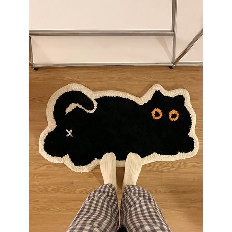 1 pce Tapis de sol à motif de chat mignon 40x60cm, Tapis de bain en peluche douce antidérapant et absorbant pour salle de bain, chambre, salon, cuisine, entrée (1/5)