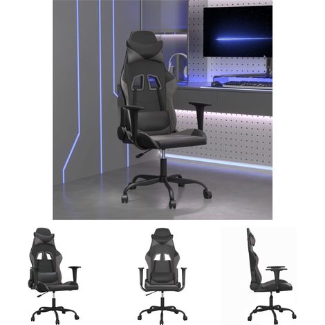 The Living Store Gaming-Stuhl Schwarz und Grau Kunstleder - Gaming-Sessel (1/5)