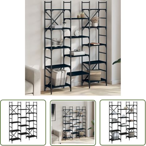 The Living Store Bibliothèque noir 127,5x28,5x172,5 cm bois d'ingénierie - Bibliothèque Murale - Bibliothèque Design - Étagère Ouverte - Meuble Rangement - Stockage Maison (1/5)