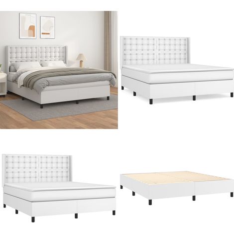 Sommier à lattes de lit avec matelas Blanc 160x200cm Similicuir - Matelas ensaché - Sommeil réparateur (1/5)