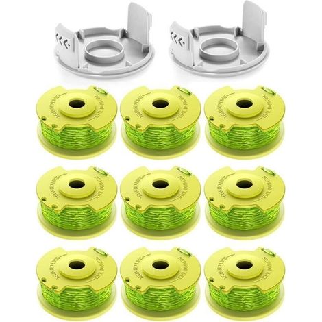 11 bobines de fil de rechange pour coupe-bordures Ryobi One+ - Diamètre 2,0 mm, longueur 3,4 m - Compatible AC14RL3A - Lot avec 9 bobines et 2 couvercles - Performance fiable.