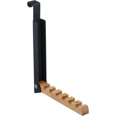 Klappbare Garderobe, für Türen bis 2 cm Stärke, Wandmontage, 6 Haken, Metall und Holz, schwarz