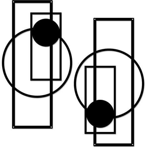 Set aus 2 Wanddekorationen aus Metall, minimalistischer geometrischer Stil, schwarz, für Wohnzimmer oder Schlafzimmer (geometrisch).