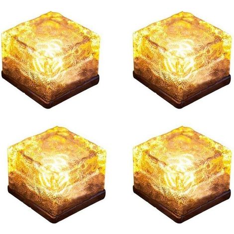 Set mit 4 dekorativen Solarleuchten in Form von Eisblöcken für Gartenwege, warmweiß (1/5)