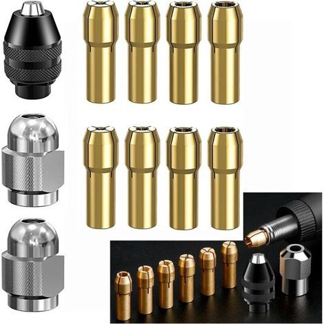 Lot de 11 mandrins de perçage,mandrin Dremel accessoires 4486,pinces de serrage 4485,têtes de serrage en laiton à changement rapide (1/4)