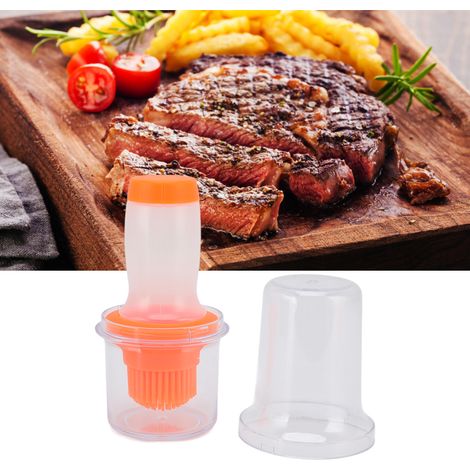 Brosse à huile en silicone alimentaire avec bouchon, brosse pour barbecue, outil de pâtisserie créatif à faire soi-même, orange. (1/5)