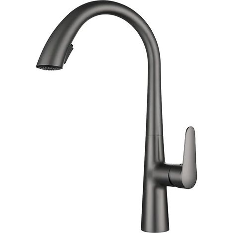 Robinet de cuisine télescopique dissimulé en cuivre massif (Gris alliage - G1/2) avec douchette extractible universelle pour eau chaude et froide, idéal pour évier et bac à légumes. (1/5)