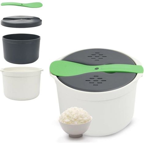 Cuisson vapeur micro-ondes complet, cuillère couvercle passoire, cuiseur riz nouilles céréales, étanche vert Label (1/4)