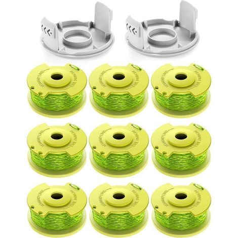11 Ersatzspulen für Ryobi One+ Trimmerfäden - Durchmesser 2,0 mm, Länge 3,4 m - Kompatibel mit AC14RL3A - Packung mit 9 Spulen und 2 Abdeckungen - Zuverlässige Leistung.