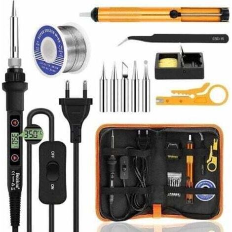 Fer à Souder Kit 80W Température Réglable 180-480°C Electronique de Precision avec Interrupteur ON/OFF, 5 Conseils de soudage, Pompe à Dessouder, Fil de Soudure, Station de Soudage, Pincettes (1/4)