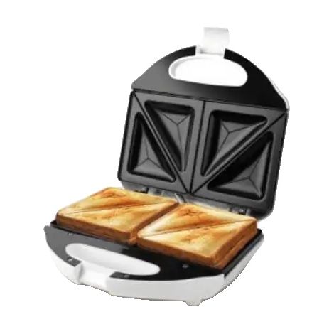 Tostadora eléctrica para sándwiches, capacidad para 2 rebanadas, placas intercambiables, color negro, 24 x 24 x 11 cm. (1/2)